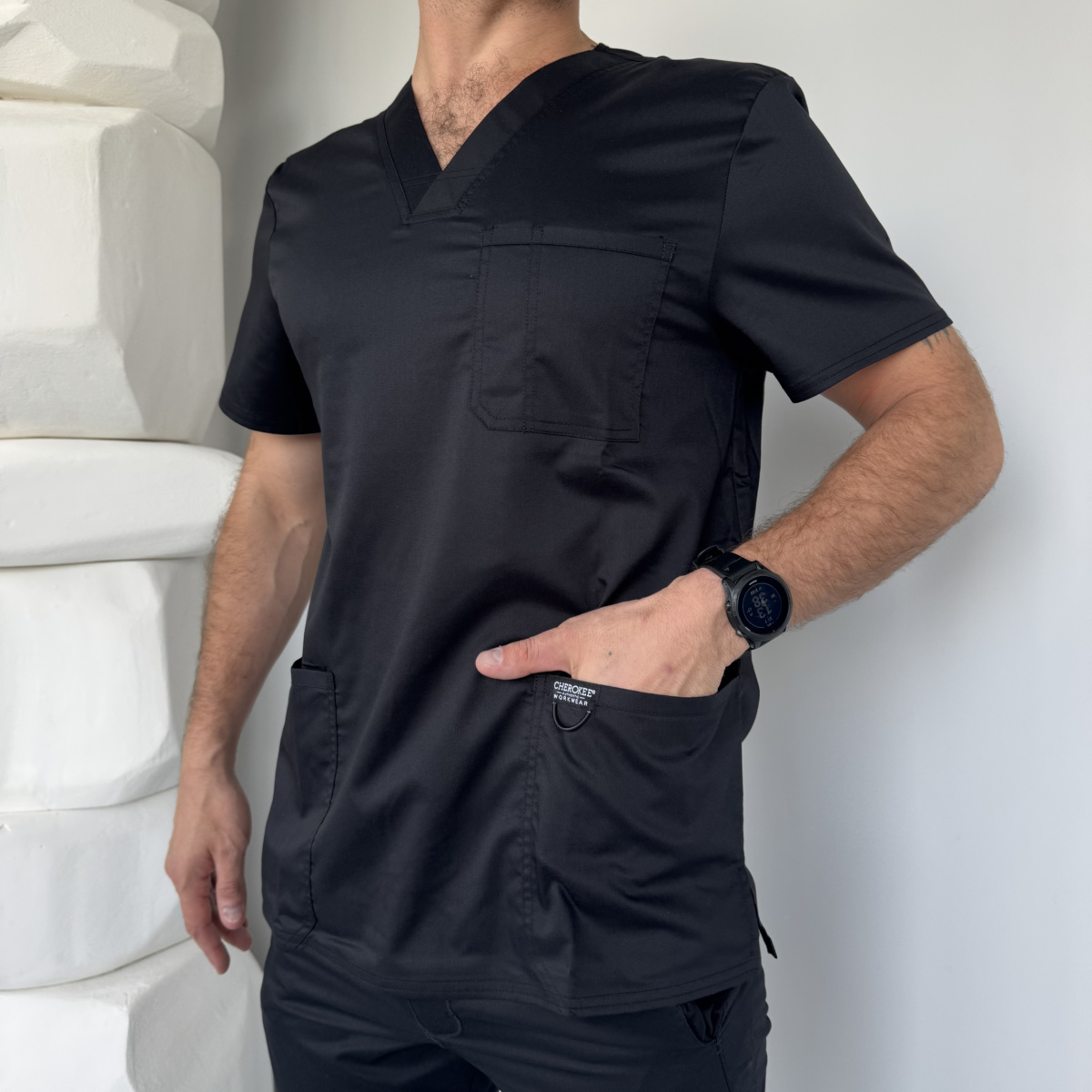 Медичний чоловічий костюм Revolution з V-подібним вирізом чорний - Зображення 2