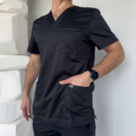 Медичний чоловічий костюм Revolution з V-подібним вирізом чорний - Зображення 2