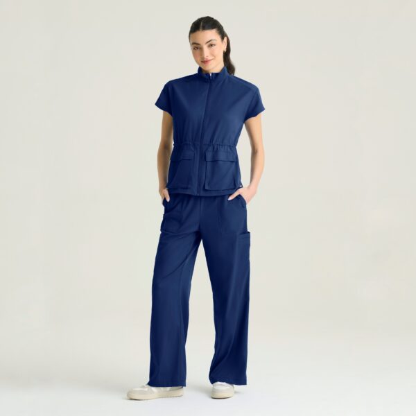 Жіночий медичний костюм Grey's Anatomy Spandex Stretch синього кольору із широкими штанами (Indigo)